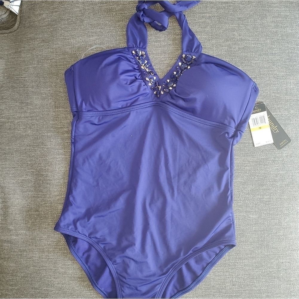Laundry Shelli Segal halter purple Rhinestone sz M